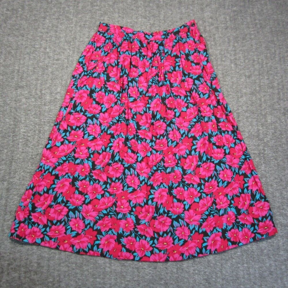 Vtg Thats‎ Me A-Line Skirt Womens 9/10 Black Pink Dark Floral Fairy Cottagecore